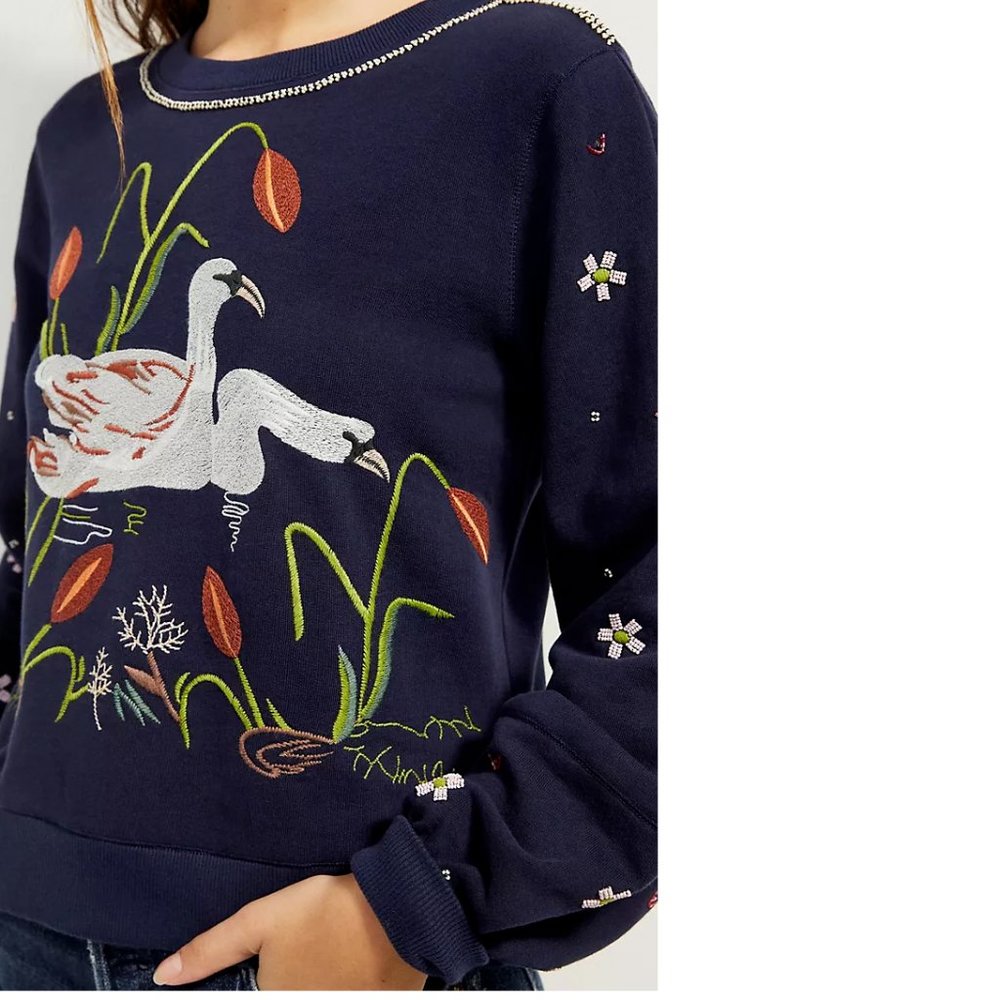 Anthropologie Swan Lake Embroidered SweatshiRT - Picture 4 of 9